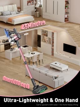 Cordless Vacuum Cleaner, 55Kpa/600W/45min 10 in 1 Powerful Stick Vacuum Cleaner for Home Pet Hair/Hard Floor/Carpet