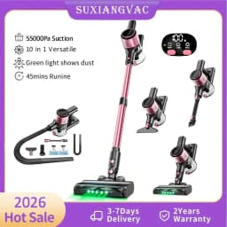 Cordless Vacuum Cleaner, 55Kpa/600W/45min 10 in 1 Powerful Stick Vacuum Cleaner for Home Pet Hair/Hard Floor/Carpet