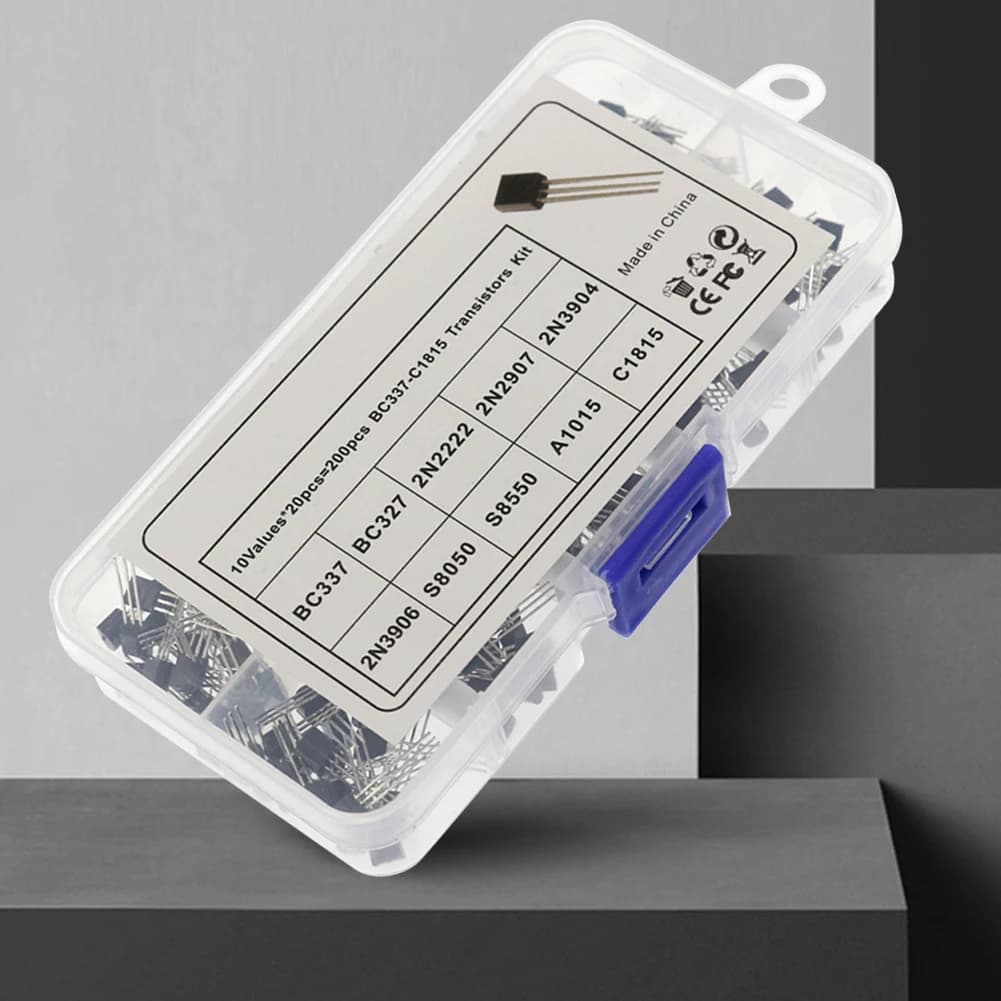 200PCS Transistor Kit Assortment Box 10 Values TO-92 2N2222 2N2907 2N3904 2N3906 S8050 S8550 A1015 C1815