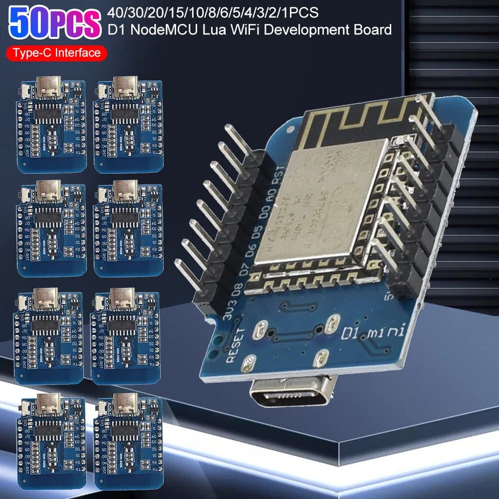 50-1PCS ESP-12F ESP8266 D1 Mini WIFI Development Board NodeMCU Lua IOT Wifi Welded Boards Type-C Interface Soldered Pin Module