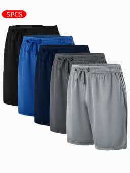5-Piece Men's Casual Shorts with Drawstring Waistband, Breathable Fabric, Available in Multiple Colors - Ideal Choice for Summer