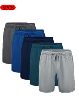5-Piece Men's Casual Shorts with Drawstring Waistband, Breathable Fabric, Available in Multiple Colors - Ideal Choice for Summer