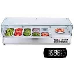 SucceBuy Refrigerated Condiment Prep Station with 3 1/3 Pans & 4 1/6 Pans 304 Stainless Body and PC Lid with Glass Guard ETL