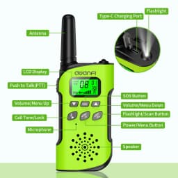 AWANFI Walkie Talkies 4 Packs Rechargeable for kids, Long Range Flashlight 8 Channel, USB Type C for Camping, Hiking, Gifts