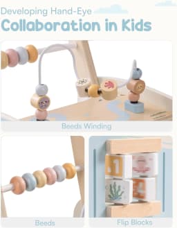 Robotime Robud Wooden Baby Walker Baby Push Along Activity Walkers with Wheels Multifunctional Baby Walker Gift for Boy Grils