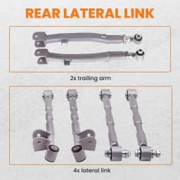 6-Piece Adjustable Lateral Traling Arm Link Kit for Subaru Impreza WRX Rear Suspension Adjustable for STi GDA 02-07 Rear Full Set New