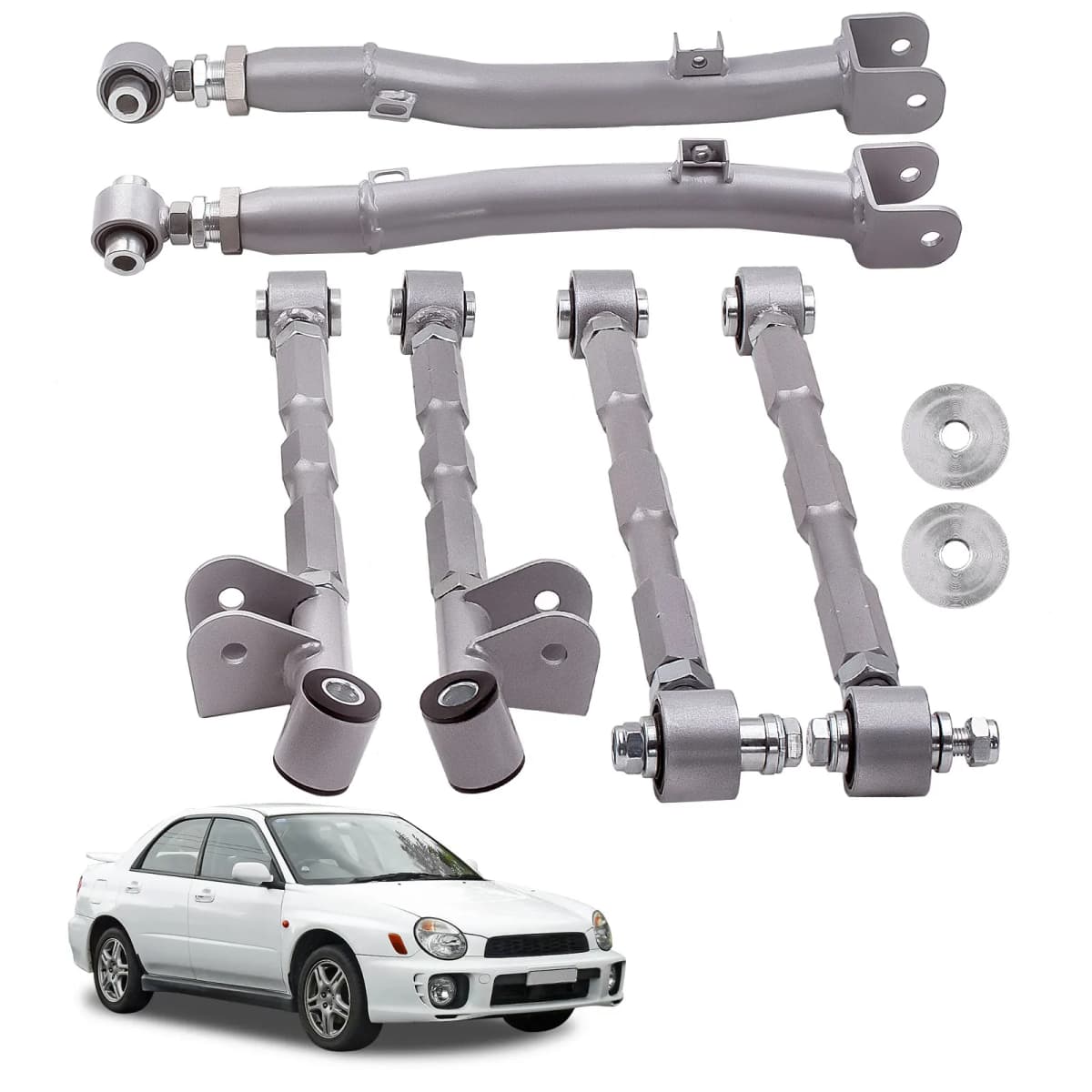 6-Piece Adjustable Lateral Traling Arm Link Kit for Subaru Impreza WRX Rear Suspension Adjustable for STi GDA 02-07 Rear Full Set New