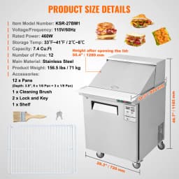 SucceBuy 28" Commercial Refrigerator Sandwich & Salad Prep Table 7.4 Cu. Ft Stainless Steel Refrigerated Food Prep Station