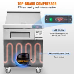 SucceBuy 28" Commercial Refrigerator Sandwich & Salad Prep Table 7.4 Cu. Ft Stainless Steel Refrigerated Food Prep Station