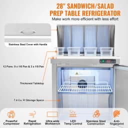 SucceBuy 28" Commercial Refrigerator Sandwich & Salad Prep Table 7.4 Cu. Ft Stainless Steel Refrigerated Food Prep Station