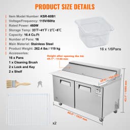 SucceBuy 28" Commercial Refrigerator Sandwich & Salad Prep Table 7.4 Cu. Ft Stainless Steel Refrigerated Food Prep Station