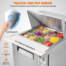 SucceBuy 28" Commercial Refrigerator Sandwich & Salad Prep Table 7.4 Cu. Ft Stainless Steel Refrigerated Food Prep Station