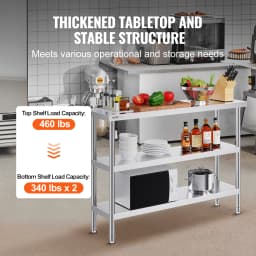 SucceBuy Stainless Steel Food Prep Table Commercial Kitchen Worktable W/Adjustable Undershelf Heavy Duty Prep Table Metal Table