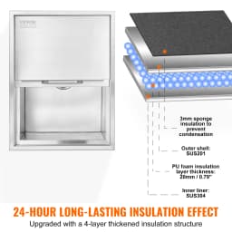 SucceBuy Drop in Ice Chest Stainless Steel Ice Cooler Commercial Ice Bin with Sliding Cover Outdoor Kitchen Ice Bar