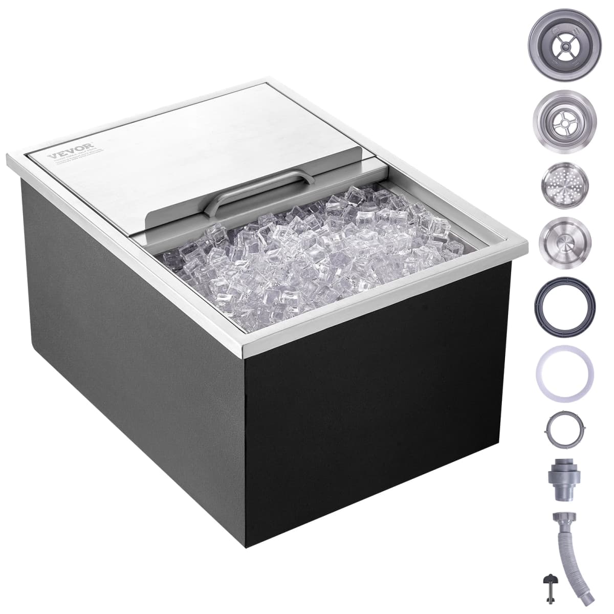 SucceBuy Drop in Ice Chest Stainless Steel Ice Cooler Commercial Ice Bin with Sliding Cover Outdoor Kitchen Ice Bar