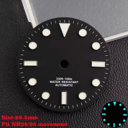 28.5mm Aseptic Dial Suitable for NH34/NH35/NH36 Movement Blue-Green Luminous Dial Replacement Part Watch Watches Dial