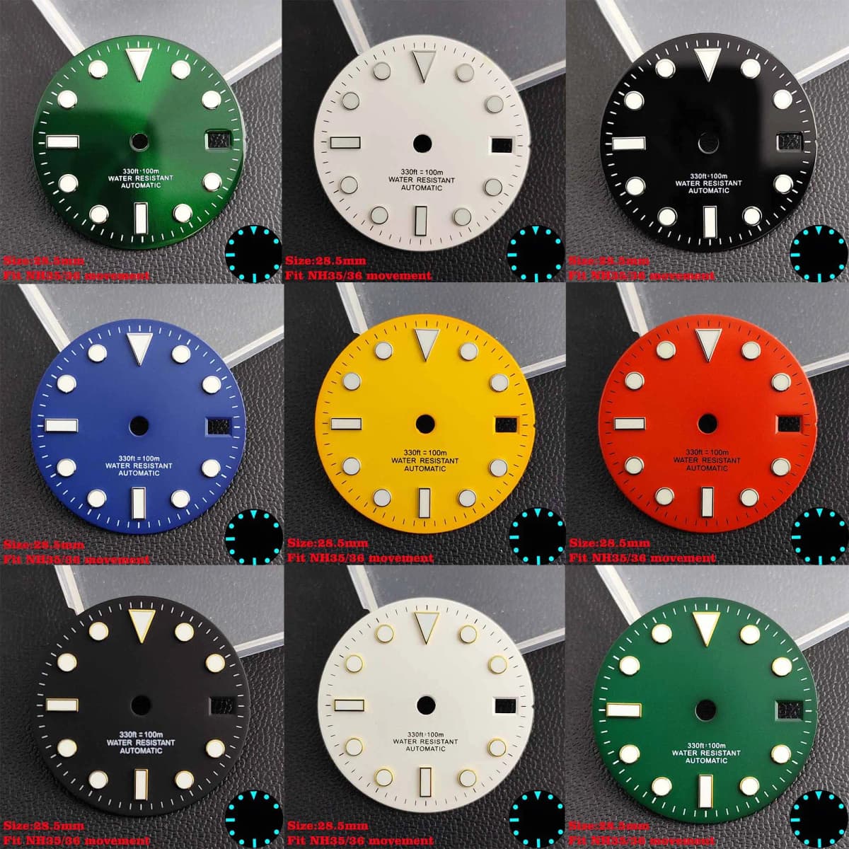 28.5mm Aseptic Dial Suitable for NH34/NH35/NH36 Movement Blue-Green Luminous Dial Replacement Part Watch Watches Dial