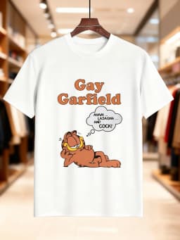 New Arrival Fashion Men's Cartoon Cat Print Cotton T-Shirt Funny Lazy Cat Design Soft Breathable Pure Cotton Casual Comfort Fit
