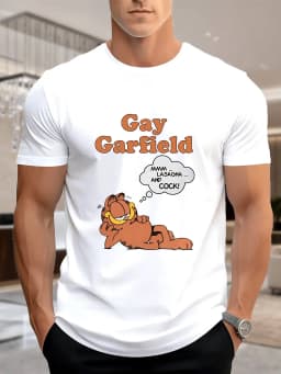 New Arrival Fashion Men's Cartoon Cat Print Cotton T-Shirt Funny Lazy Cat Design Soft Breathable Pure Cotton Casual Comfort Fit