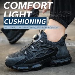 Slack-stab-proof work shoes with elastic buttons and lace-up