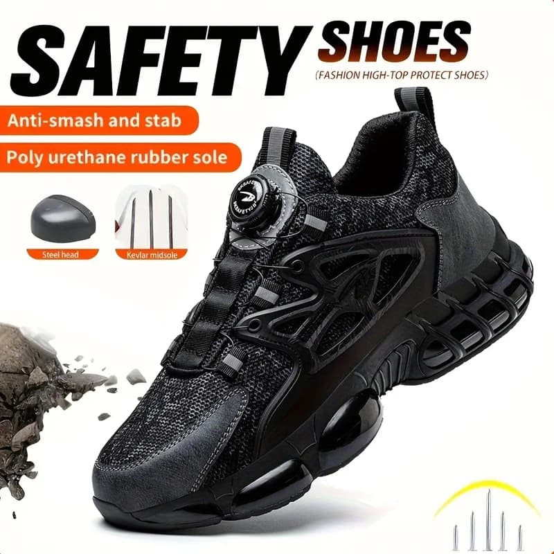 Slack-stab-proof work shoes with elastic buttons and lace-up