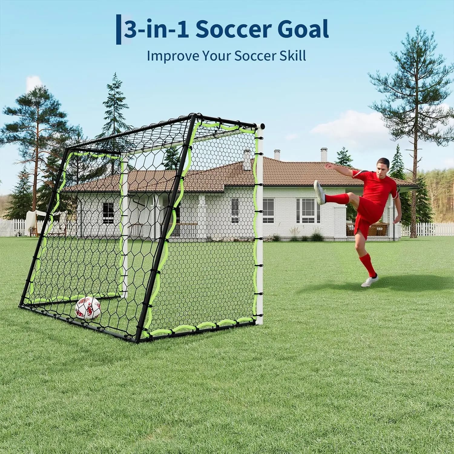 Heavy Duty Portable Soccer Goal for Backyard Beach, Metal Frame Mesh Collapsible Soccer Rebounder Net Football Trainer w/ Bag