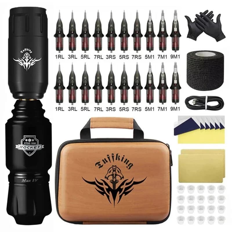 Wireless Rotary Tattoo Pen Kit – Mini Rocket Tattoo Machine Set with 1300mAh Battery, Adjustable 6–11V Speed Control, Type-C Cha