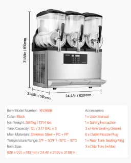 SucceBuy 3-36L Commercial Slushy Machine 1-3 Tanks Stainless Steel Margarita Smoothie Frozen Drink Maker for Home Restaurants