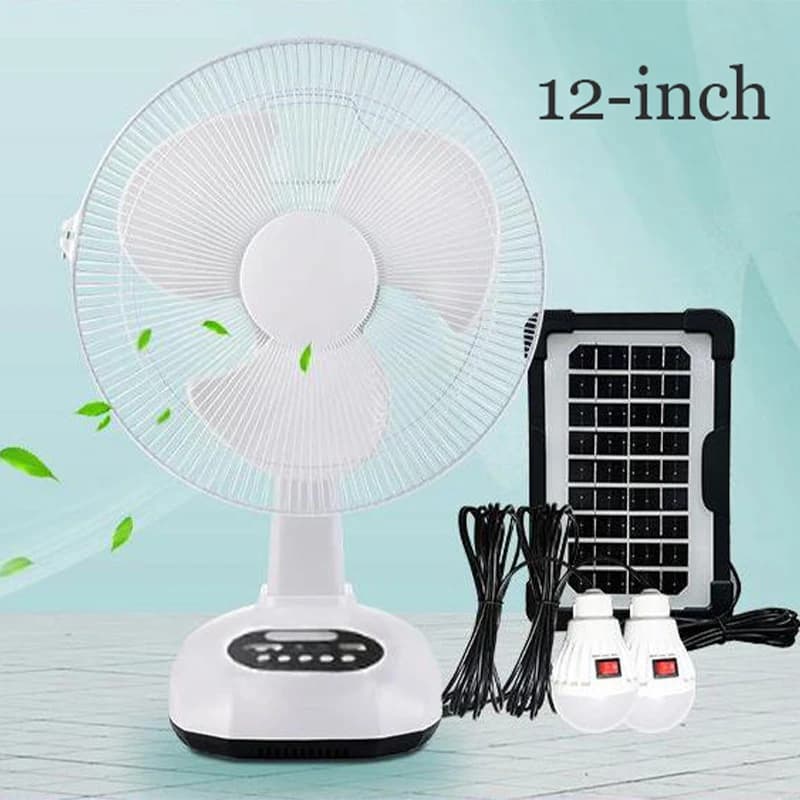 1pcs 12 inch 14400mAh Battery Capacity Portable Solar Charging Fan with 2 Bulbs with LED Lighting and USB Phone Charging