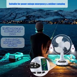 1pcs 12 inch 14400mAh Battery Capacity Portable Solar Charging Fan with 2 Bulbs with LED Lighting and USB Phone Charging