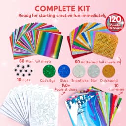 JOYFY Foil Art Kit Arts & Crafts Supplies Mess Free Coloring Foil Foam Stickers Creative Travel Toys for Kid Birthday Gifts