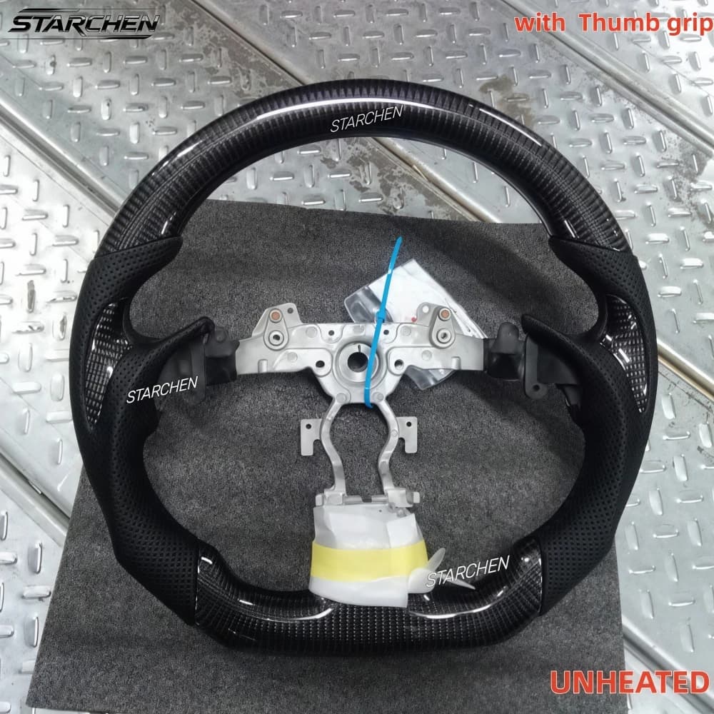 Full Black Leather or Real Carbon Fiber Steering Wheel for Infiniti G37 G25 Ex37 2008-2013 W/ Black Thumb Grip (Non-heated)
