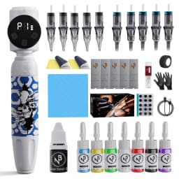 Tattoo gun kit, complete tattoo gun set, including 20 tattoo cartridge needles and 11 colors of tattoo ink, suitable for tattoo beginners and tattoo artists