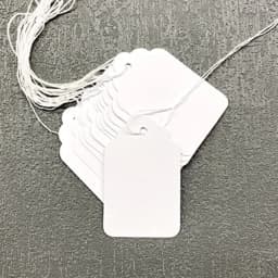 100 Marking Tags - White Price Tags with String Display Labels for Jewelry 2.75 x 1.57 Inches Lightweight Plastic Clear Visibil
