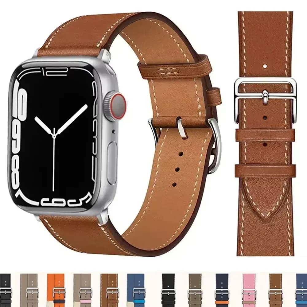 Leather Watch Band for Apple Watch Straps 46mm 44mm 41mm 45mm 38-42mm 40mm 49mm Bracelet iWatch Series 10-Ultra 9-8-7-SE-6-5-4-3