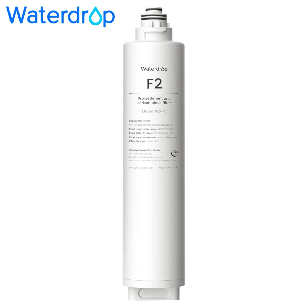 Waterdrop F2 Filter, Replacement for X8/X12/X16 RO System, 6-Month Lifetime | Long Filter Lifespan, Enhanced Filtration, [ NOT for X8PRO & X12PRO ]