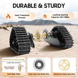 Heavy Duty ATV Rear Track Assembly 661LBS Capacity, UTV Go-Kart Axle Kit with Sprocket & Brake Disc, 26.96" Rubber Track Wheels for Mud, Sand, Snow, Mountain Off-Road