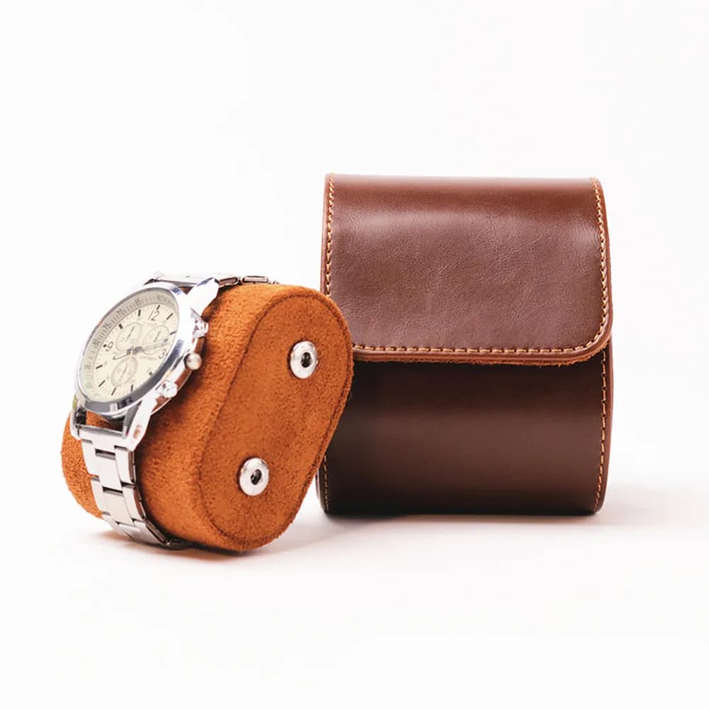1 Slot Brown/Black Vintage Leather Travel Roll Storage Organizers Watch Portable Case Box