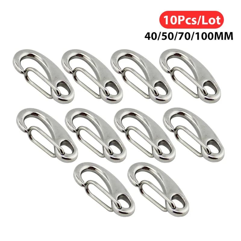 10Pcs Egg Shape Spring Snap Hooks Marine 316 Stainless Steel Multifunctional Hiking Camping Belt Carabiner Quick Release Hook