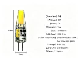 10PCS Dimmable Mini G4 LED COB Lamp 6W Bulb AC DC 12V 220V Candle Lights Replace 30W 40W Halogen for Chandelier Spotlight