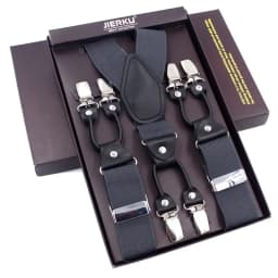 Fashion Suspenders Black Leather 6 Clips Braces Vintage Casual Suspensorio Tirante Trousers Strap Bretele Father/Husband's Gift
