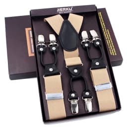 Fashion Suspenders Black Leather 6 Clips Braces Vintage Casual Suspensorio Tirante Trousers Strap Bretele Father/Husband's Gift