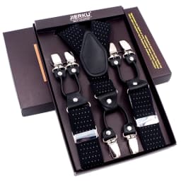 Fashion Suspenders Black Leather 6 Clips Braces Vintage Casual Suspensorio Tirante Trousers Strap Bretele Father/Husband's Gift