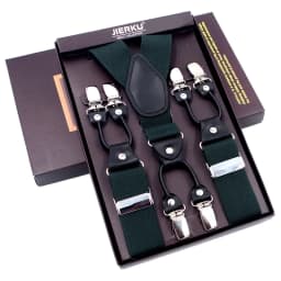 Fashion Suspenders Black Leather 6 Clips Braces Vintage Casual Suspensorio Tirante Trousers Strap Bretele Father/Husband's Gift