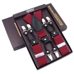 Fashion Suspenders Black Leather 6 Clips Braces Vintage Casual Suspensorio Tirante Trousers Strap Bretele Father/Husband's Gift