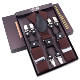 Fashion Suspenders Black Leather 6 Clips Braces Vintage Casual Suspensorio Tirante Trousers Strap Bretele Father/Husband's Gift