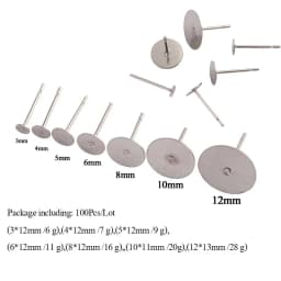 100pcs Gold Color 316L Stainless Steel Earring Studs DIY Ear Blank Post Pins 3-12mm Flat Round Tray Base Ear Jewelry Making DIY