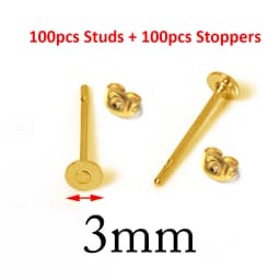 100pcs Gold Color 316L Stainless Steel Earring Studs DIY Ear Blank Post Pins 3-12mm Flat Round Tray Base Ear Jewelry Making DIY