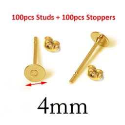 100pcs Gold Color 316L Stainless Steel Earring Studs DIY Ear Blank Post Pins 3-12mm Flat Round Tray Base Ear Jewelry Making DIY