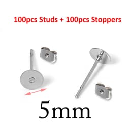 100pcs Gold Color 316L Stainless Steel Earring Studs DIY Ear Blank Post Pins 3-12mm Flat Round Tray Base Ear Jewelry Making DIY